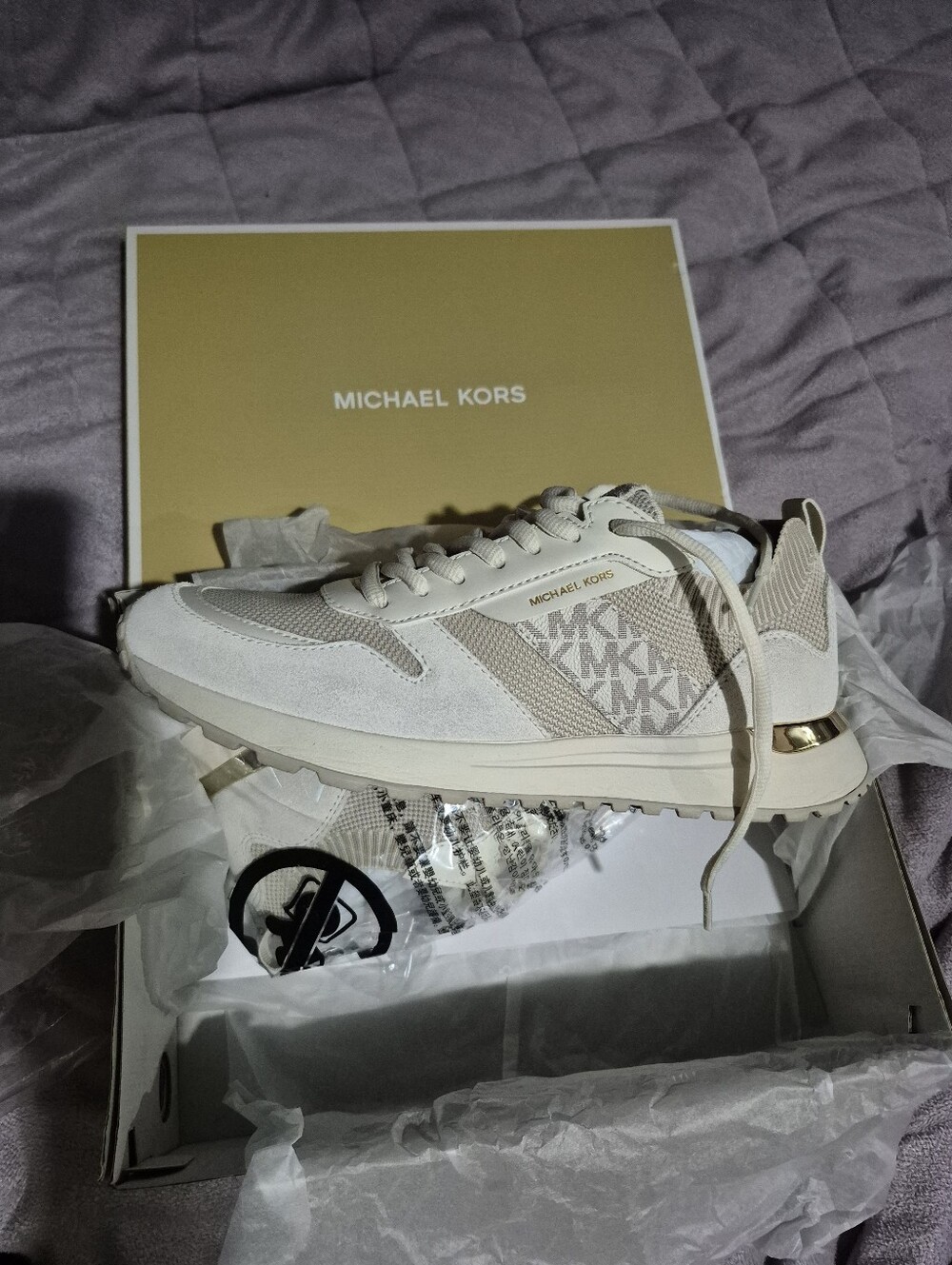 Michael Kors Beige and Gold Logo Runner Sneakers